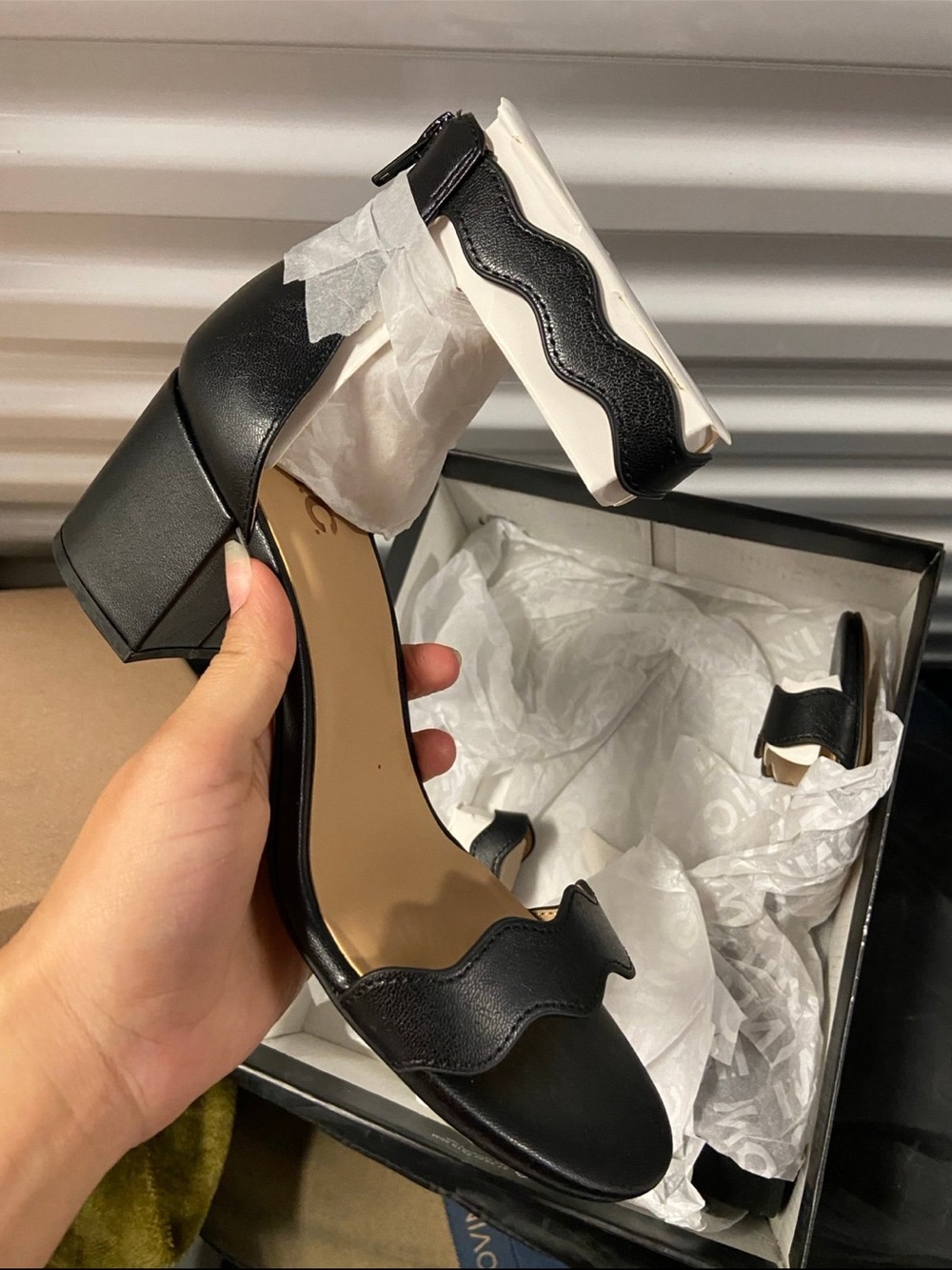 INC International Concepts Black Wave Strap Block Heel Sandals